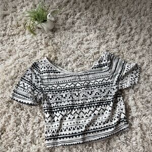 Tribal curious gypsy summer crop top, spring Patterned Black and White Crop Top